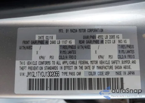 2018 Mazda Mazda6 Grand Touring z USA, uszkodzony, nr VIN JM1GL1TY0J1302056